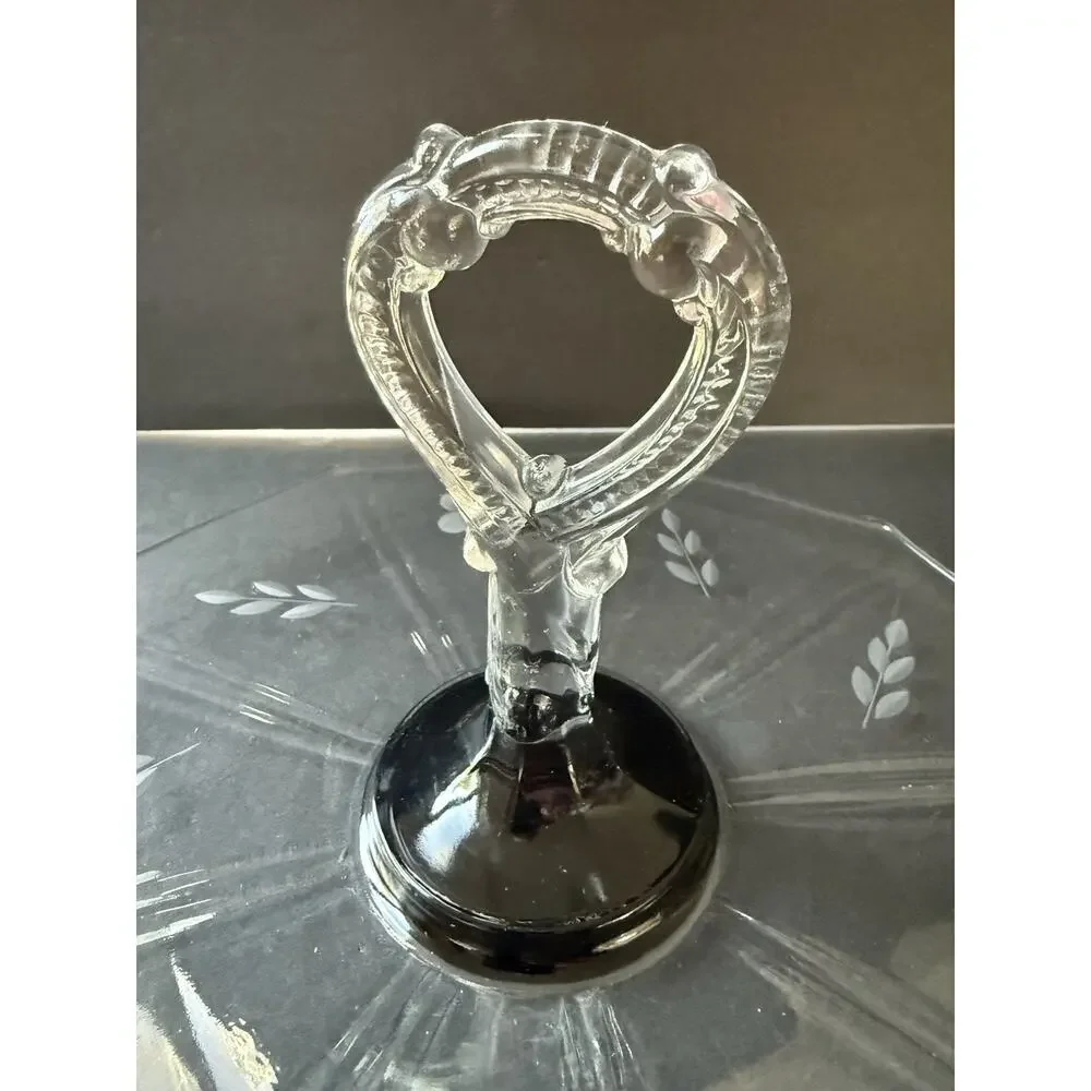 Vintage Tidbit Sandwhich Tray Etched Charcuterie Glass Clear MCM Deco Cottage